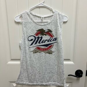 White “Merica” Graphic Tank Top